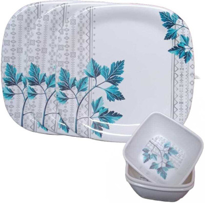 PS smart shopping MELAMINE FLORAL SQUARE DINNER SET WITH 6 PLATES AND 6 BOWL PACK OF 12 Pcs Dinner Plate(Pack of 12, Microwave Safe)