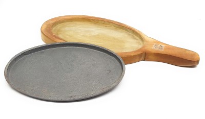 Nyra Iron Sizzler Plater with Wooden Stand | Wooden oval Sizzling Brownie Plate Sizzler Tray