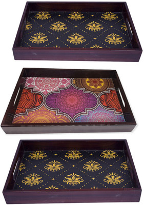 Angira handicrafts wooden tray set of 3 Tray(Pack of 3)