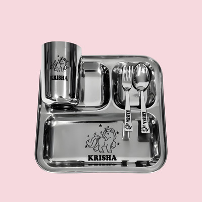 Ncgifts Stainless steel Thali For kids With Name (Personalized)Pavbhajiplate Dinner Plate