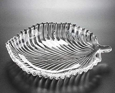 VRAJAK Crystal Clear Leaf Shape Glass Platter Serving Tray for Dry Fruits Tray(Microwave Safe)