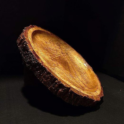 S F ENTERPRISES Wooden Serving Tray, Rounded Beautiful Tray, Tea, Snacks & Food Tray for Kitchen Tray