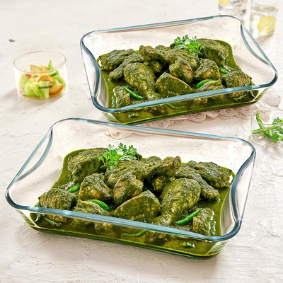 BOROSIL Rectangular Borosilicate Glass Baking Dish Set with Handle, Bake & Serve Tray Baking Dish(Pack of 2, Microwave Safe)