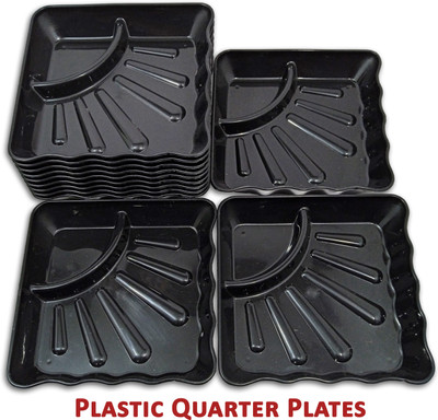 Inpro Stylish Plastic Plates in 12 Black Color for Serving Snacks / Designer plate Quarter Plate(Pack of 12, Microwave Safe)