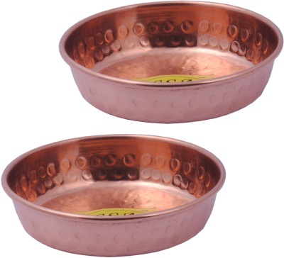 Shivshakti Arts Set Of 2 Handmade Pure Hammered Designed Copper Plate For Pudings Rice Plate Homeware Hotelware Dinnerware Kitchenware Quarter Plate(Pack of 2)