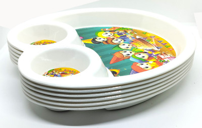 Laserbot ANTI DUST COATING MOMO PLATE PAKODA SERVING TRAY OVAL SAMOSA Starters (20 CM) Chip & Dip Tray(Pack of 6)