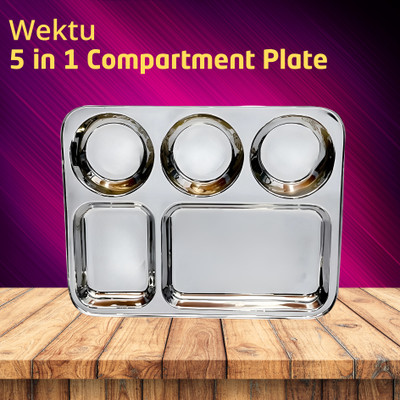 WEKTU Stainless Steel/Bhojan Thal/1PC/5in1/Food Grade Pass/BPA Free/33 Sectioned Plate(Microwave Safe)