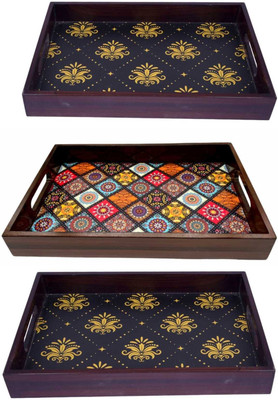 Angira handicarft Wooden Tray set of 3 for serving Tea/coffee/snacks AHS-TRAY118_1310 Tray(Pack of 3)