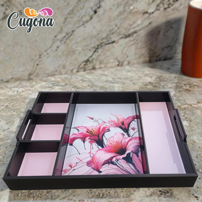 CUGONA Wooden Serving Tray 16x12 inch , Enamel Coated partition tray - 5 compartment Tray