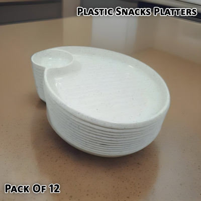Inpro Stylish Sectioned Snack Plastic Platter set of 12 in white Color Sectioned Plate(Pack of 12, Microwave Safe)