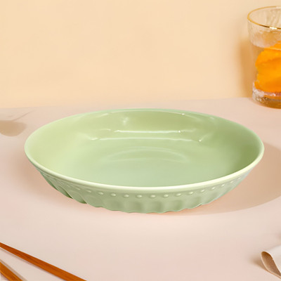 Lemon Tree Ceramic Green Serving Plate for Salad/Pasta/Snack | Round Platters for Serving | Dinner Plate(Microwave Safe)