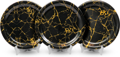 Ariya 11 Inch Black with Gold Line Full Serving Melamine Plates for All Meals - Dinner Plate(Pack of 3, Microwave Safe)