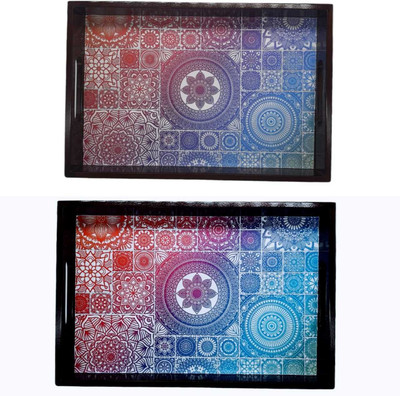 Espoir bloom NEW25_tray set of 2 with UV print|Serving Tray|Multipurpose Tray|EB-T705 Tray(Pack of 2)