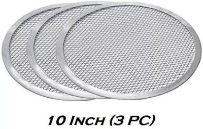 UK Baker Pizza Mesh Tray, Microwave Safe (10 Inch) (Pack of 3) Aluminium (Silver) Pizza Tray(Pack of 3, Microwave Safe)