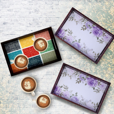 Angira handicarft Wooden Tray set of 3 for serving Tea/coffee/snacks AHS-TRAY151_1310 Tray(Pack of 3)