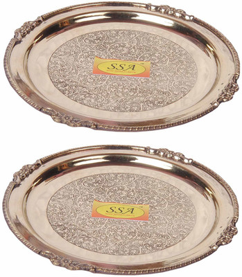 Shivshakti Arts Set Of 2 Handmade Pure Brass Plate Small Sized Dinner Plate(Pack of 2)