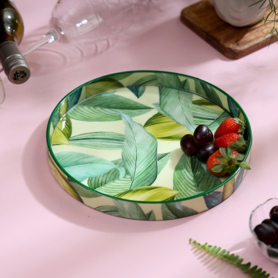 DULI Round Leaves Design Serving Tray for Home & Kitchen Decoration 10x10 inch Tray