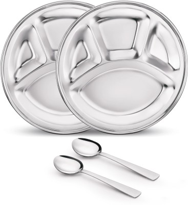 Classic Essentials 4 in 1 Compartments Bhojan Thali with Spoon Sectioned Plate(Pack of 2)