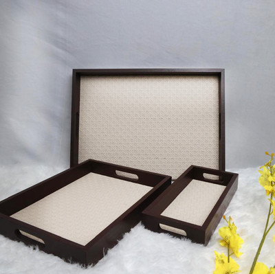 Hi Swastik Wooden Serving Trays with Handles Brown Tray(Pack of 3)
