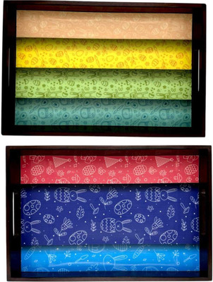 Angira handicarft Wooden tray set of 2 with UV print|Serving Tray|Multipurpose Tray|AHS0-T0924_N Tray(Pack of 2)