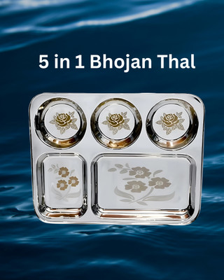 WEKTU Bhaojan Thal/5 in 1 Thal/stainless steel/Laser Print/1PC/185 Dinner Plate(Microwave Safe)