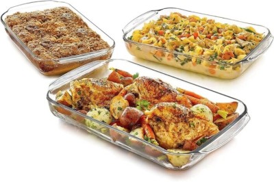 Dhasal Borosilicate Glass Microwave Oven Safe Rectangle Baking Dish Baking Dish 1000 ml Baking Dish(Pack of 3, Microwave Safe)