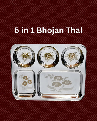 WEKTU Bhaojan Thal/5 in 1 Thal/stainless steel/Laser Print/1PC/199 Dinner Plate(Microwave Safe)