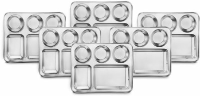 Classic Essentials Stainless Steel 5 in 1 Compartments Bhojan Thali Dinner Plate(Pack of 6)