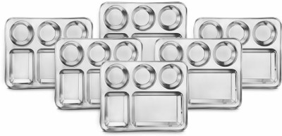 Classic Essentials Stainless Steel 5 in 1 Compartments Bhojan Thali Dinner Plate(Pack of 6)