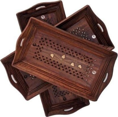 Crystal wood art Wooden Tray Set of 3 & Coffee Set Serving Set (pack of 3) Chip & Dip Tray(Pack of 3, Microwave Safe)