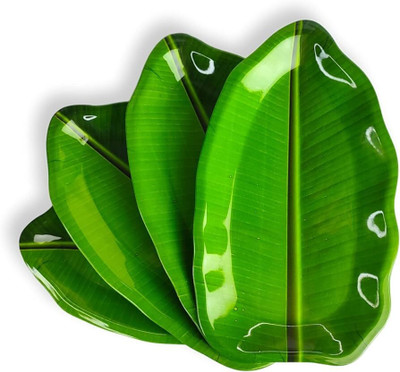 Litware (Size- 25x 15 CM)kela patta tray Melamine Banana leaf Serving tray serving plate Tray(Pack of 4)