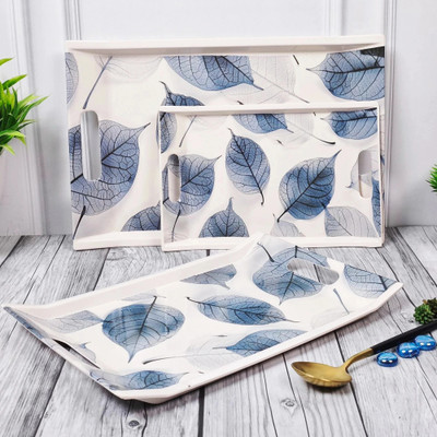 UPC Melamine Serving Tray, Leaf Set of 3 (Small, Medium and Large Size) Tray(Pack of 3, Microwave Safe)