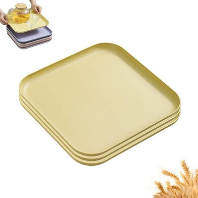 Vortipu Yellow Straw Serving Platters, 11.5 Inch Rectangular Serving Plate Tray(Pack of 3)