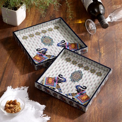 DULI Set of 2 Square Elephants Design Serving Tray for Diwali & Festive Gifts Tray(Pack of 2)
