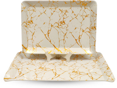Ariya Rectangle Tray for Food and Snacks Reusable for Events and Functions Tray(Pack of 2, Microwave Safe)
