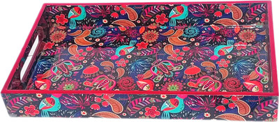CUGONA Enamel Coated wooden Tray in MDF14 x8 inches|Serving Tray for Home,Dining Table Tray