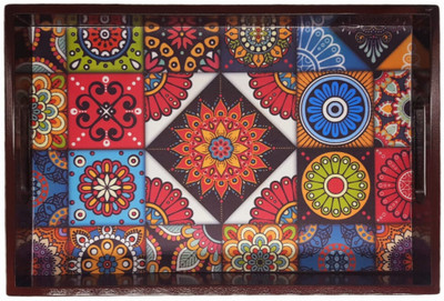 Angira handicrafts Wooden tray set of 1 with UV print|Serving Tray|Multipurpose Tray|AHS-T1806 Tray