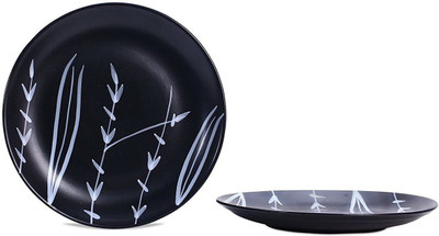 caffeine Ceramic Handmade Black Bamboo 10 inch_NEW PTD410 Dinner Plate(Pack of 4, Microwave Safe)