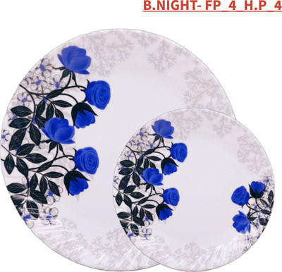 Perfectdine NW_ Round Shape Floral Printed Full & Half Plates (10.5 & 8 Inch) Dinner Plate(Pack of 8, Microwave Safe)