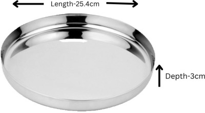 UtenShine Stainless Steel Round Khumcha Dinner Plate Mirror Finish Thali For Kitchen Dinner Plate