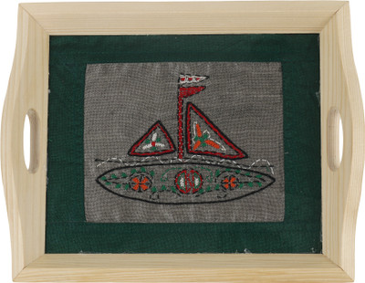 INDHA Handcrafted Kantha Work Style Multicolor Boat Hand Embroidered Tray