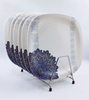 Perfectdine NW_ Full Plates 11 inch Floral Printed Plate, Set of 6 Dinner Plate(Pack of 6, Microwave Safe)