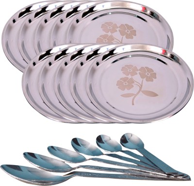 SHINI LIFESTYLE Steel Heavy Gauge Dinner Plates, Lunch Plates Dinner Set 10pc with spoon set Dinner Plate(Pack of 20)