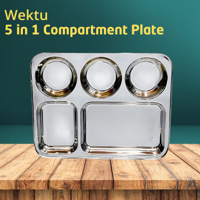 WEKTU Stainless Steel/Bhojan Thal/1PC/5in1/Food Grade Pass/BPA Free/54 Sectioned Plate(Microwave Safe)