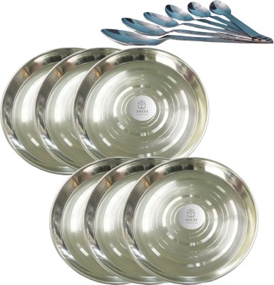 SHINI LIFESTYLE Steel Serving Plate, Dinner Plates set, Lunch Plates 6pc with Table spoon set Dinner Plate(Pack of 6)