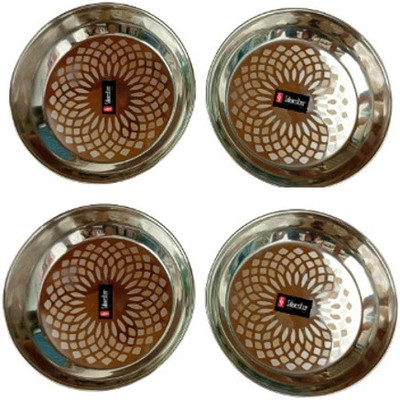Silvester Stainless Steel Royal Laser Designer Halwa/Desert/Snack Plate Quarter Plate(Pack of 4)
