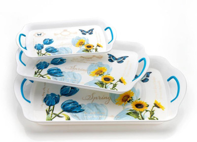 Finner ( Set of 3 Trays) flowers design Tray Serving Set (Pack of 3) Tray(Pack of 3)
