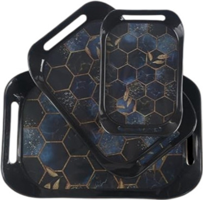 JUICIQ Decorative Serving Tray Set of 3 – Elegant Hexagon Design with Floral Pattern Tray(Pack of 3)