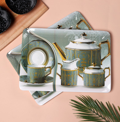 Golden Fish Melamine Serving Tray Tea Coffee Serving Large Tray (39.5x27.5 cm) Tray(Pack of 2)