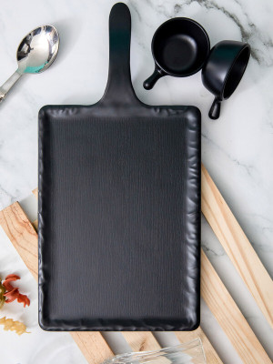 Servewell Rectangular Matte Handle Platter and Rnd Scoop Set - Black Sizzler Tray(Pack of 3)